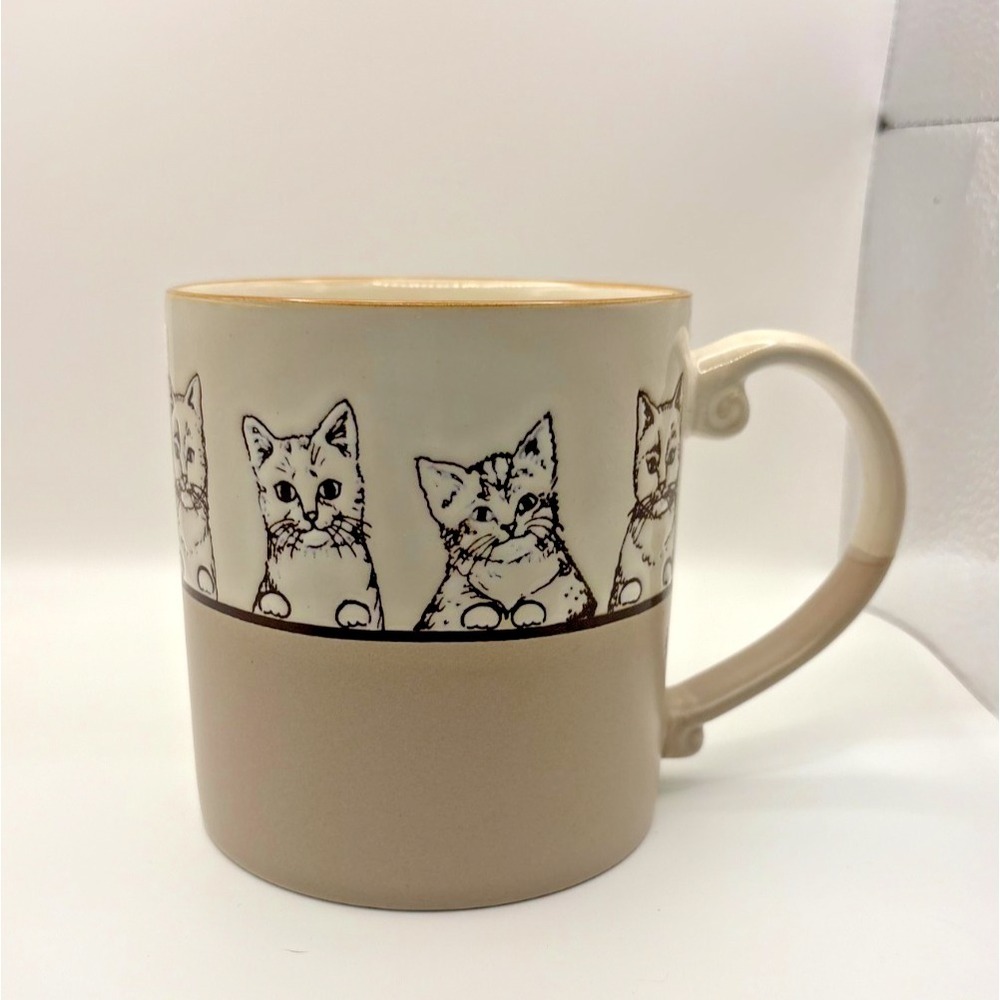 Spectrum Designz Jimbo Cats Ceramic Coffee Mug 21oz Taupe Brown Sketch Kitty Cat